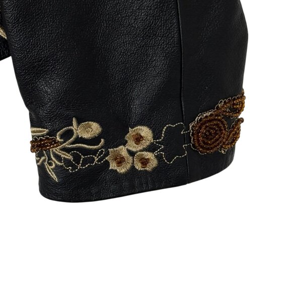 Pamela McCoy Black Leather Jacket Embroidery Beaded Women's Medium Boho Casual - Picture 4 of 13